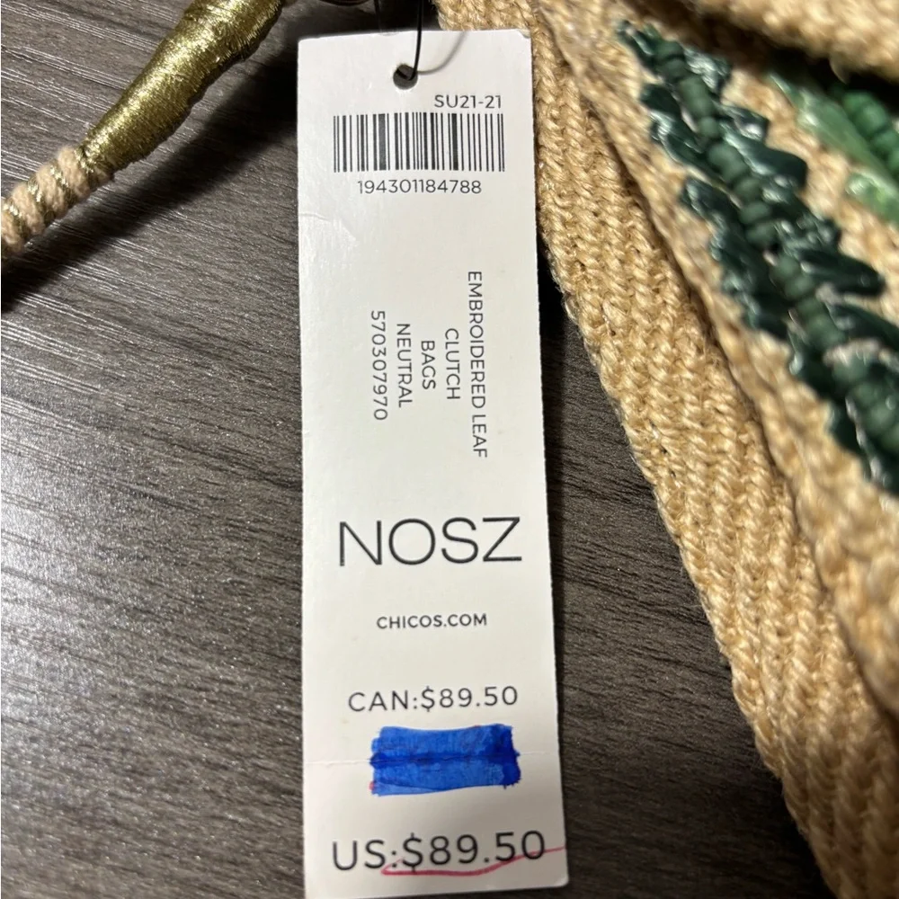 Chicos NWT Embroidered Leaf Clutch bag w/ Detachable Strap Retails $90 - Picture 4 of 7